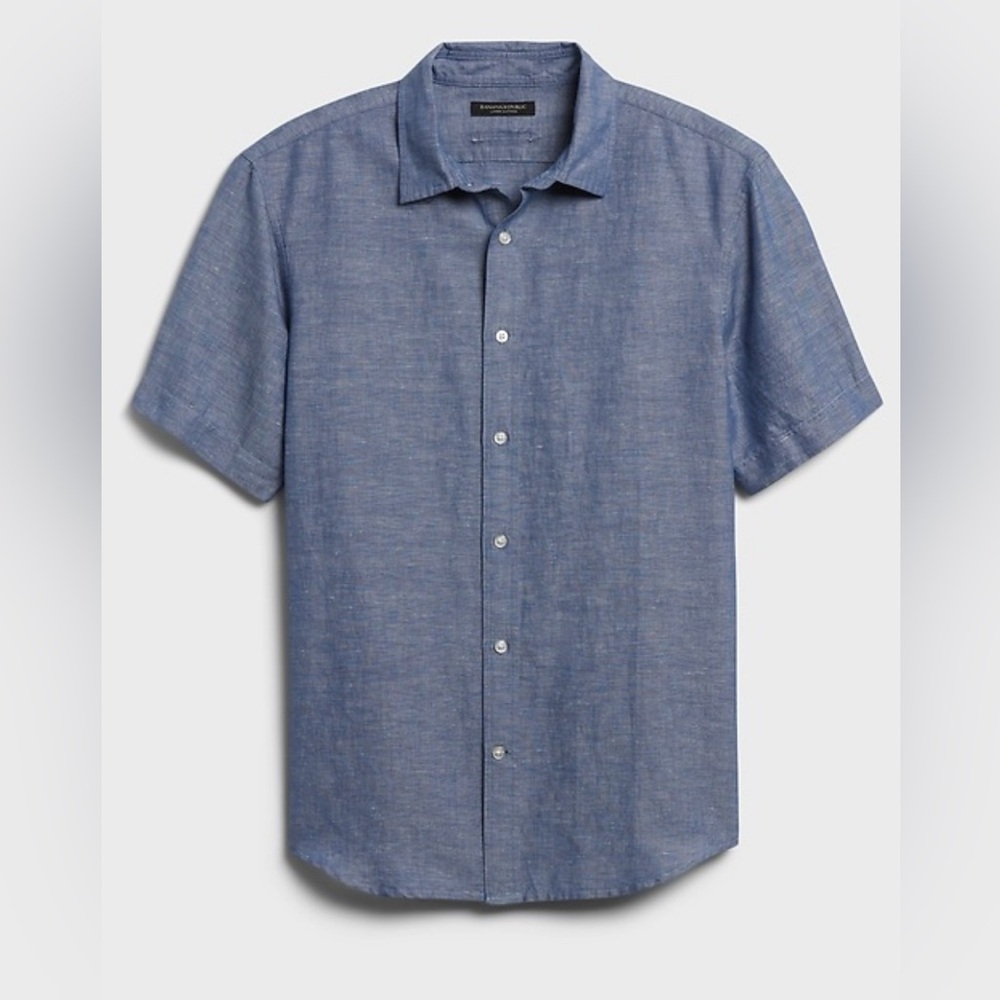 🌊 Banana Republic Linen Slim-Fit Shirt – Light Blue L | Casual Classic